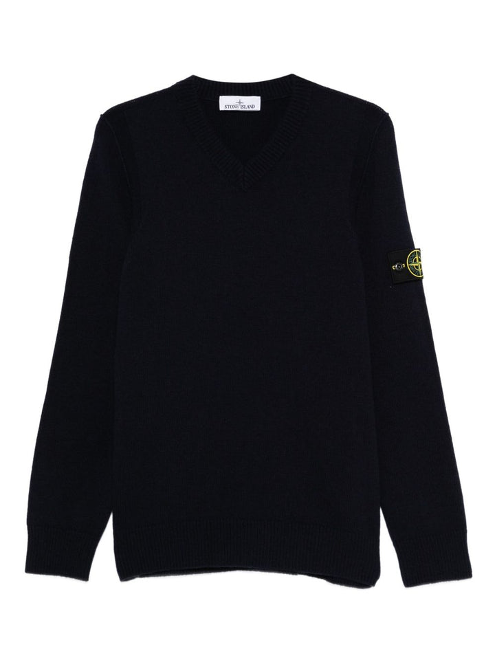 Stone Island Maglione con scollo a V e patch logo
