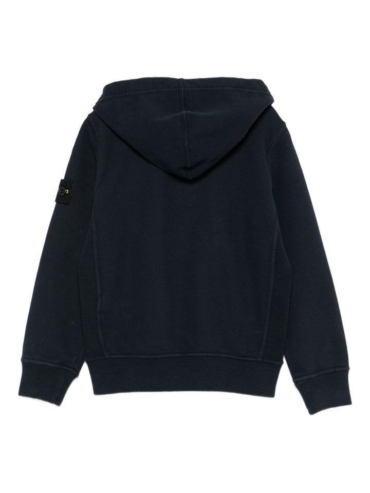 Stone Island Junior Felpa di colore blu con zip e cappuccio