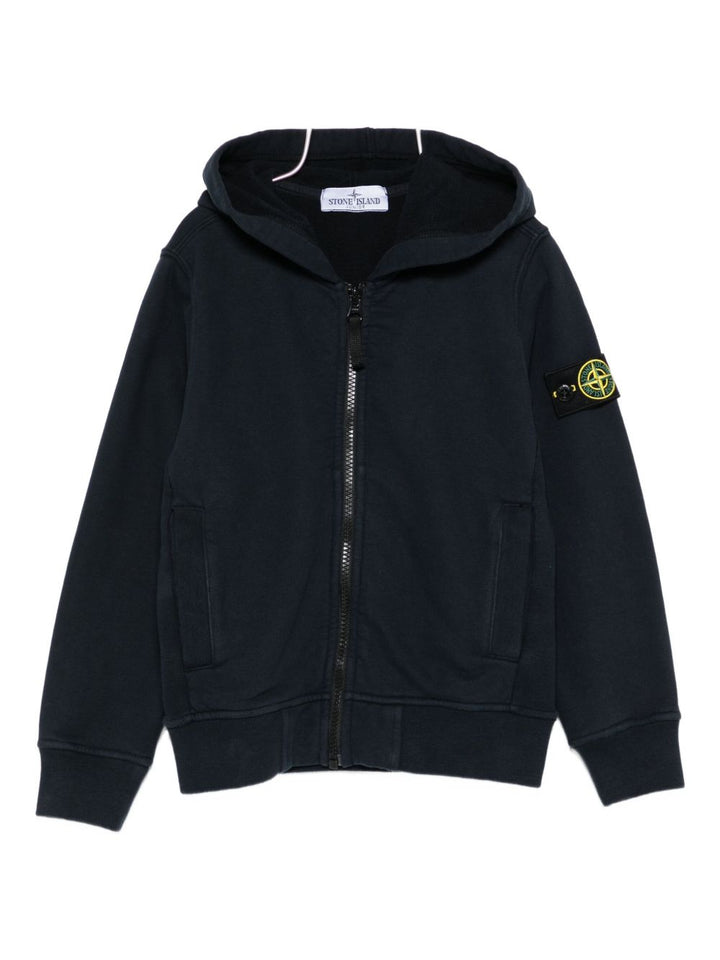 Stone Island Junior Felpa di colore blu con zip e cappuccio