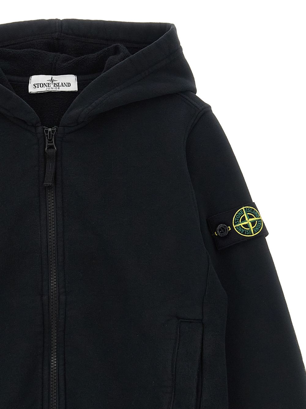 Stone Island Junior Felpa con cappuccio e zip con logo e stemma