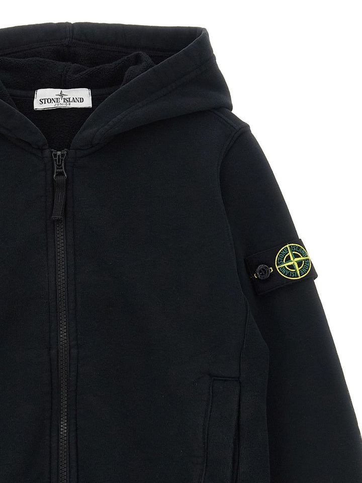 Stone Island Junior Felpa con cappuccio e zip con logo e stemma