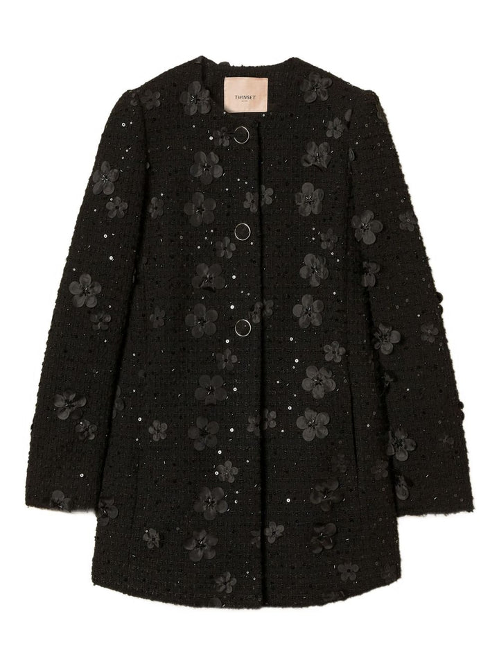 Twinset Cappotto nero con texture bouclé
