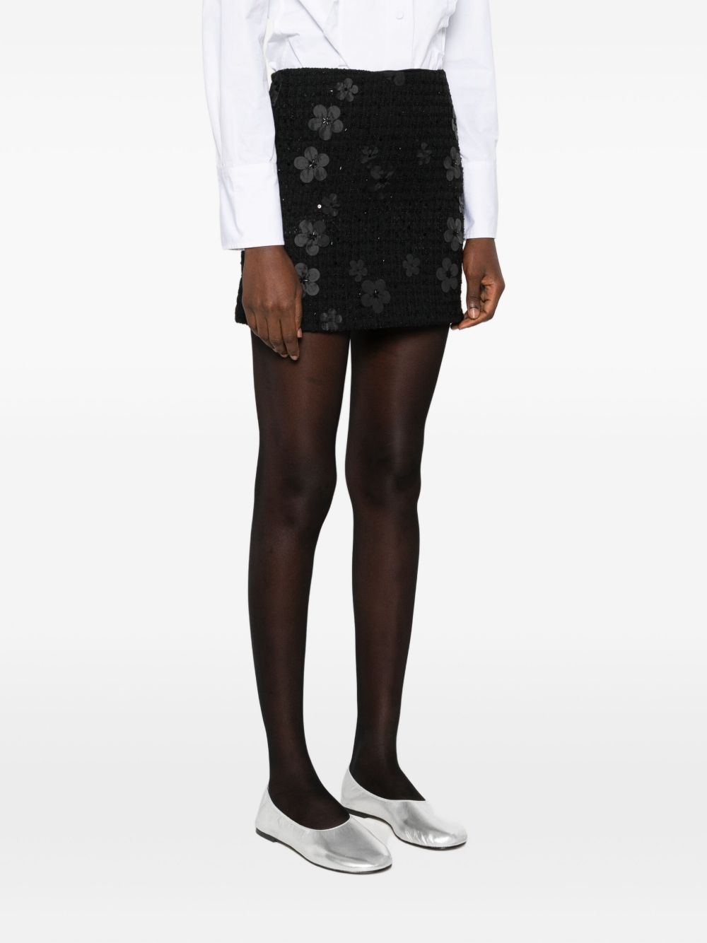 Twinset Gonna nera in bouclé con texture floreale