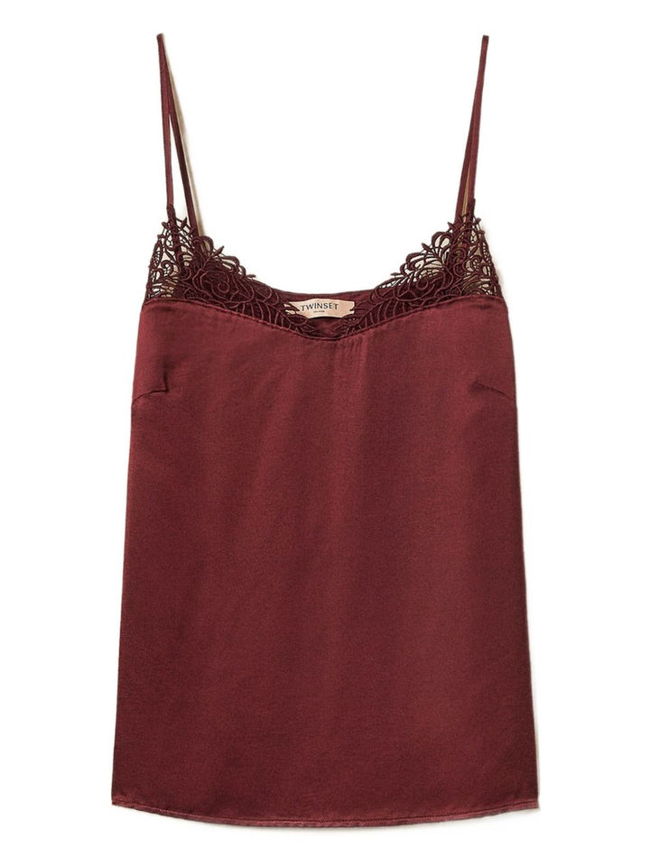 Twinset Top con decorazioni in pizzo bordeaux