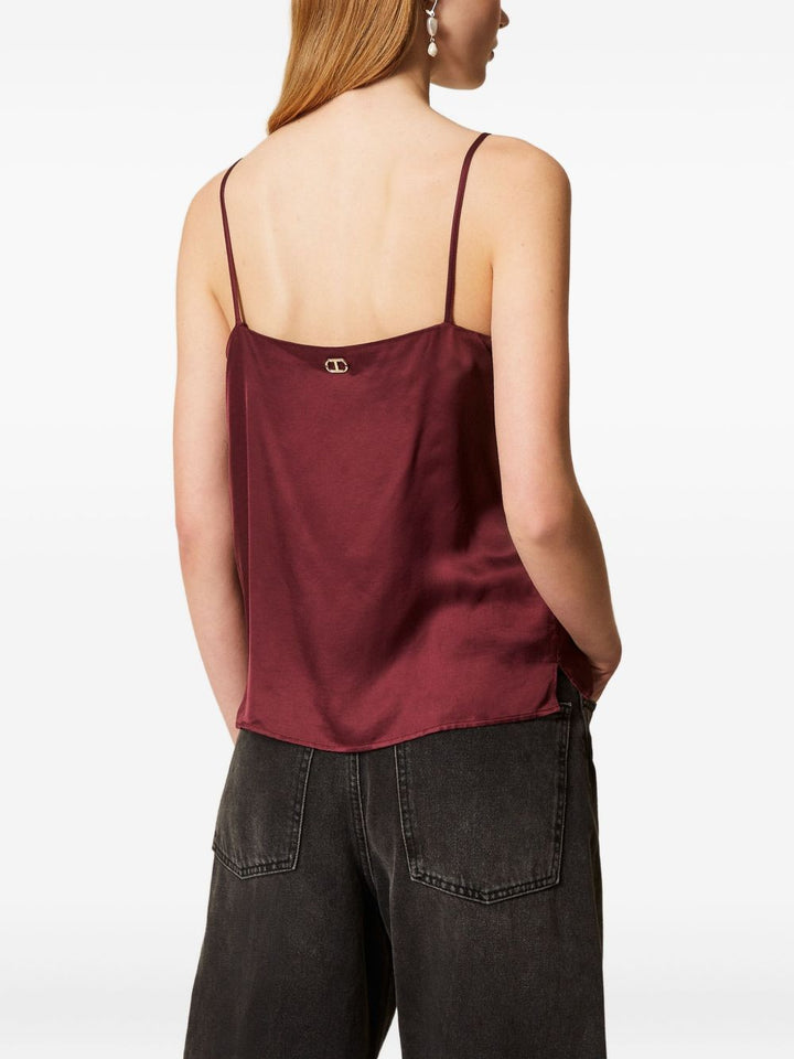 Twinset Top con decorazioni in pizzo bordeaux