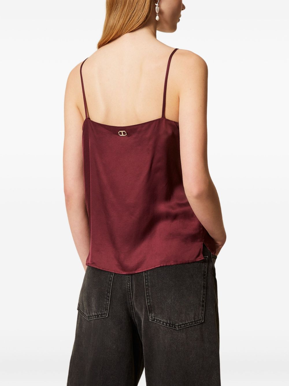 Twinset Top con decorazioni in pizzo bordeaux