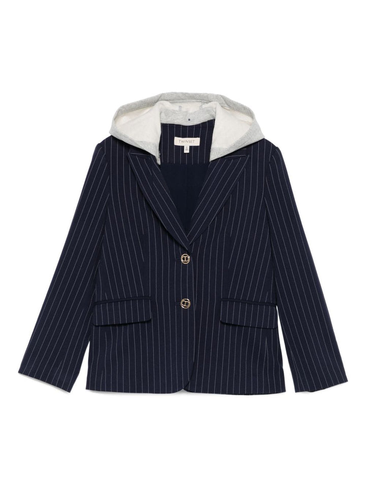 TWINSET Kids Blazer gessato con cappuccio