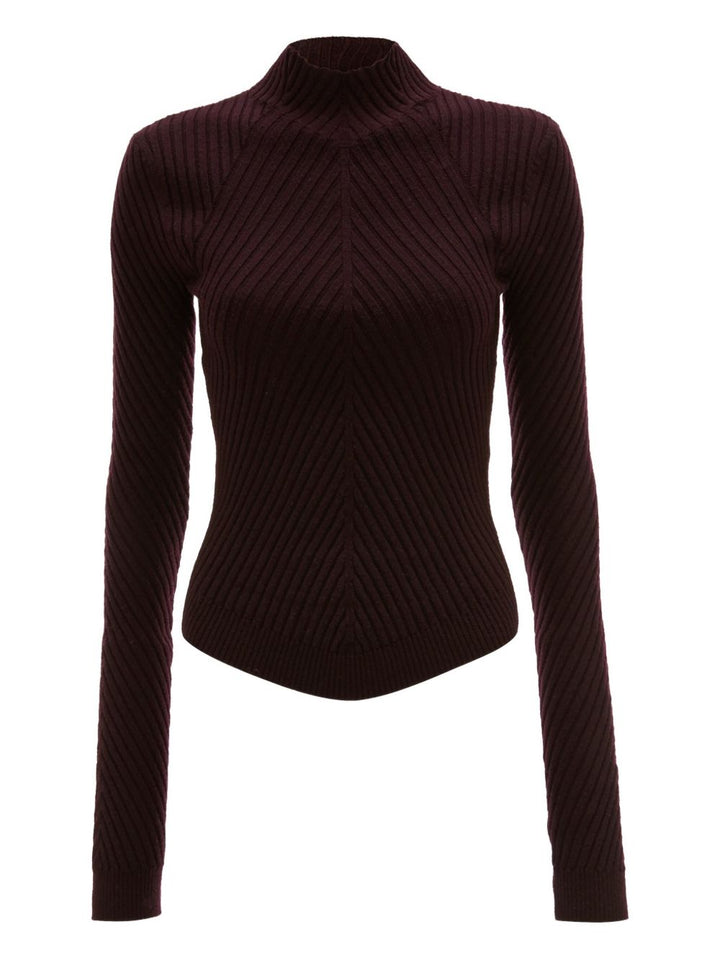 Victoria Beckham
Maglia a coste bordeaux con collo alto