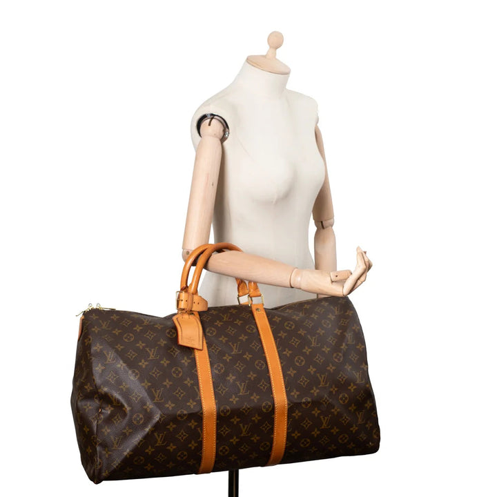 Borsa Keepall 55 Vintage in tela monogram marrone
