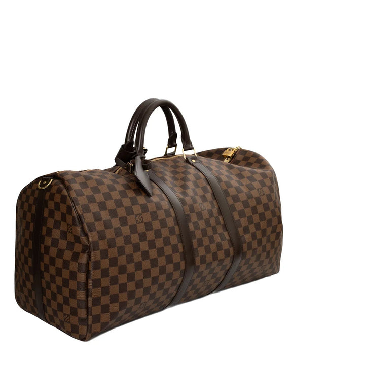 Borsa Keepall 55 in tela a scacchiera color ebano