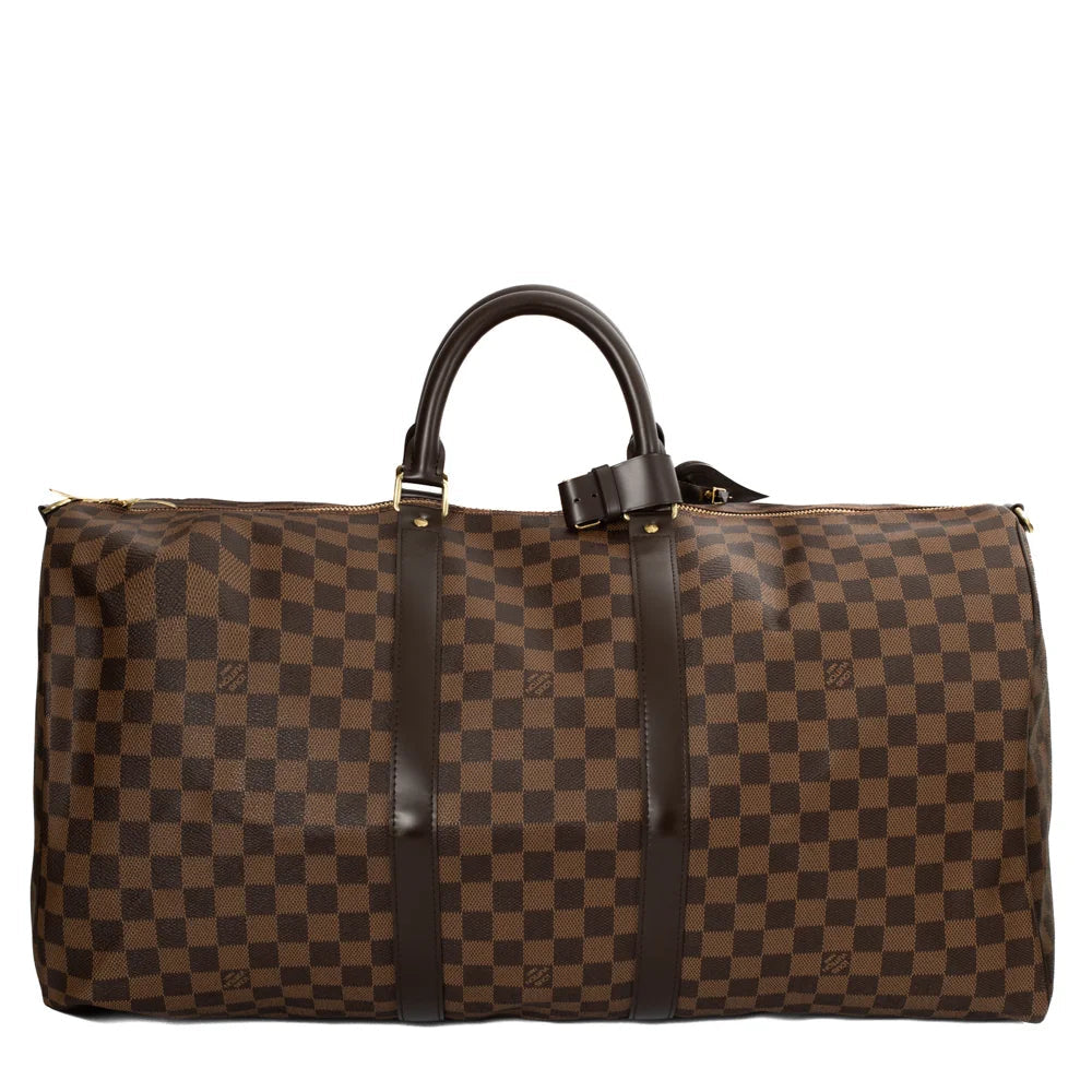 Borsa Keepall 55 in tela a scacchiera color ebano