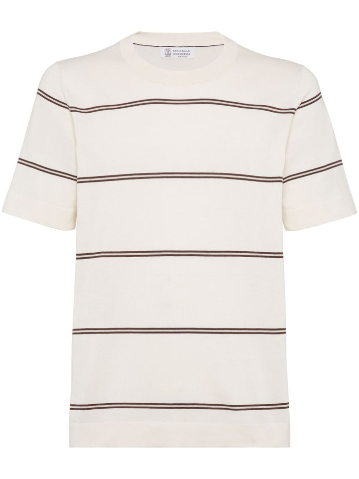 BRUNELLO CUCINELLI
T-shirt in maglia di cotone a righe avorio