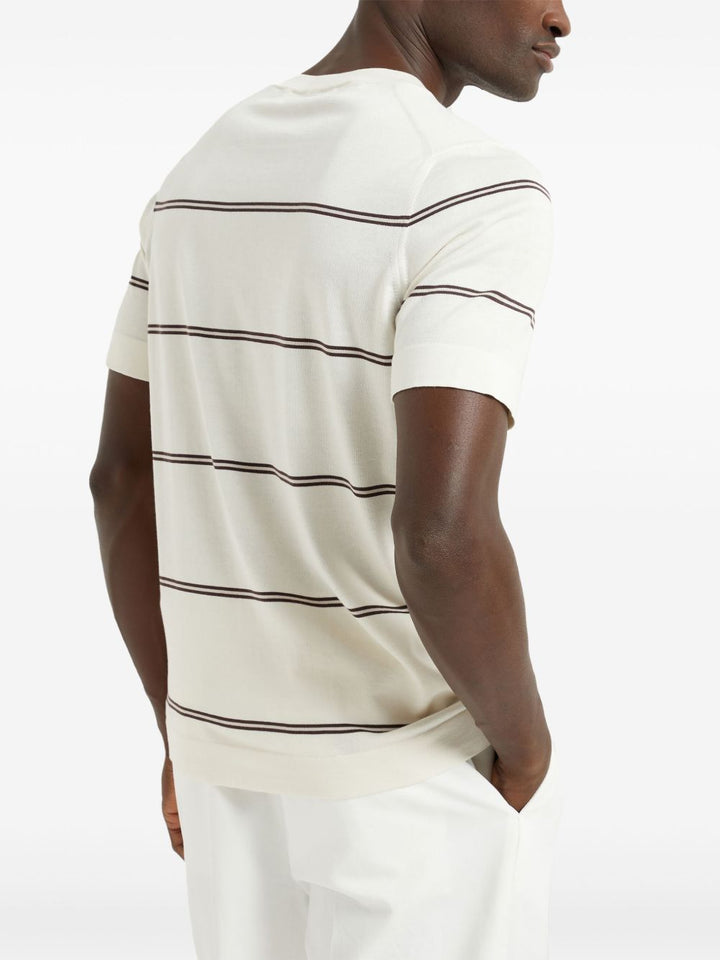 BRUNELLO CUCINELLI
T-shirt in maglia di cotone a righe avorio