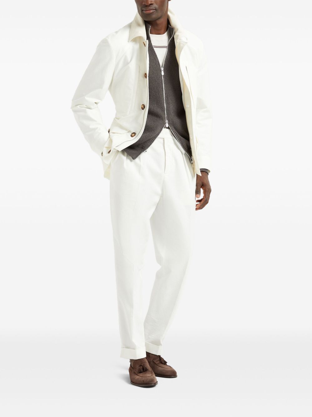 BRUNELLO CUCINELLI
T-shirt in maglia di cotone a righe avorio