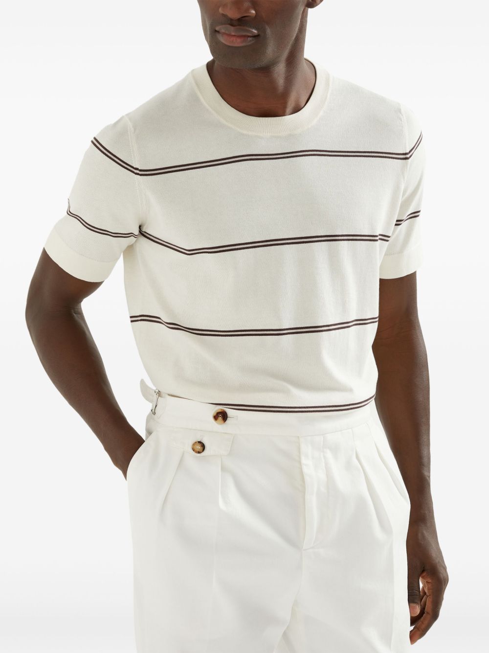 BRUNELLO CUCINELLI
T-shirt in maglia di cotone a righe avorio
