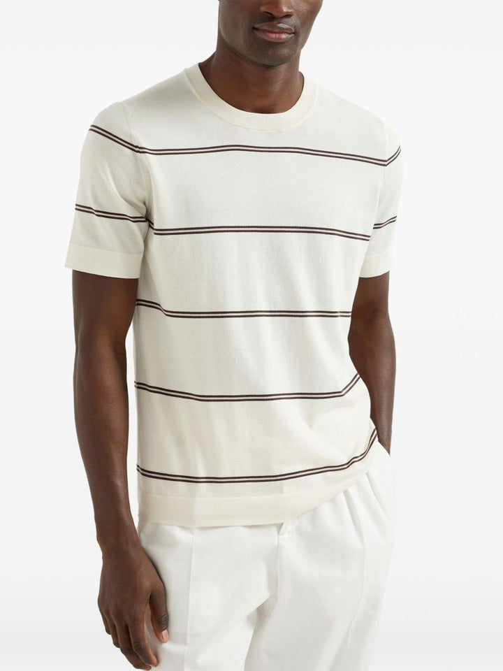BRUNELLO CUCINELLI
T-shirt in maglia di cotone a righe avorio