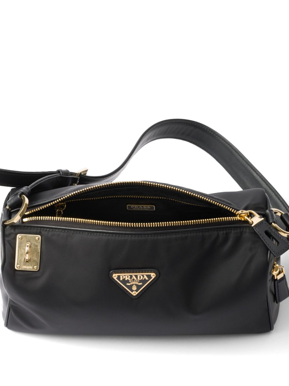 Borsa a spalla medium in Re-Nylon e pelle