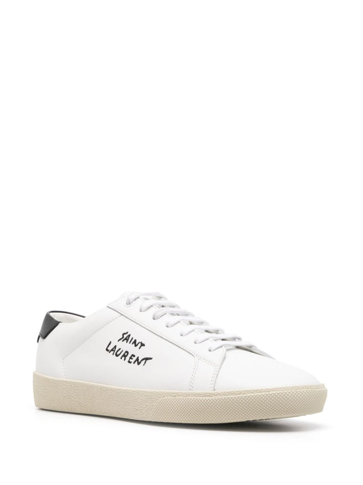 Saint Lauren 
sneakers court sl/06 bianco ottico in pelle e color oro ricamate