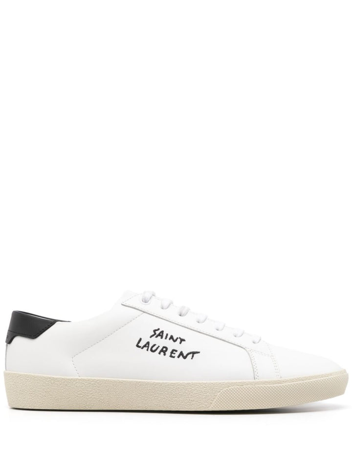 Saint Lauren 
sneakers court sl/06 bianco ottico in pelle e color oro ricamate