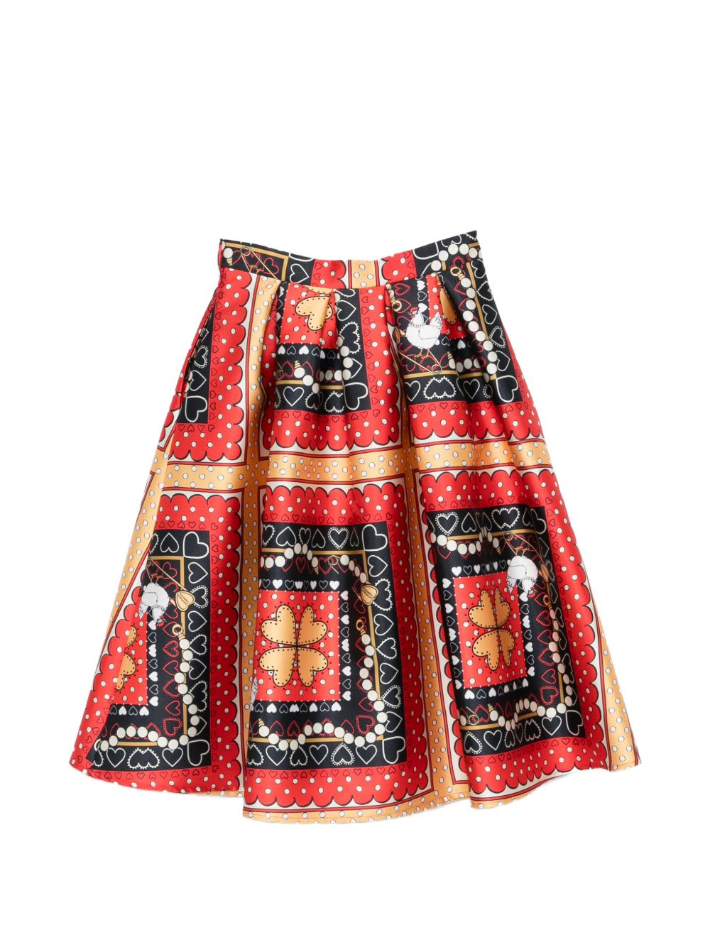 Gonna a pieghe con fantasia stampata rossa "Foulard"