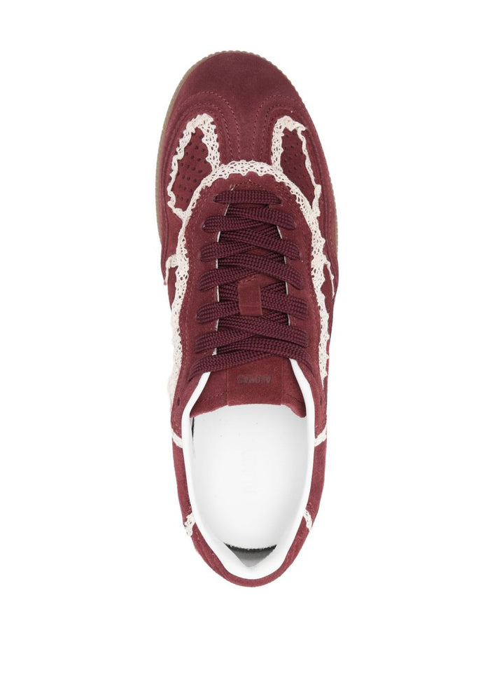 Sneakers in pelle bordeaux lavorate all'uncinetto Tb.490