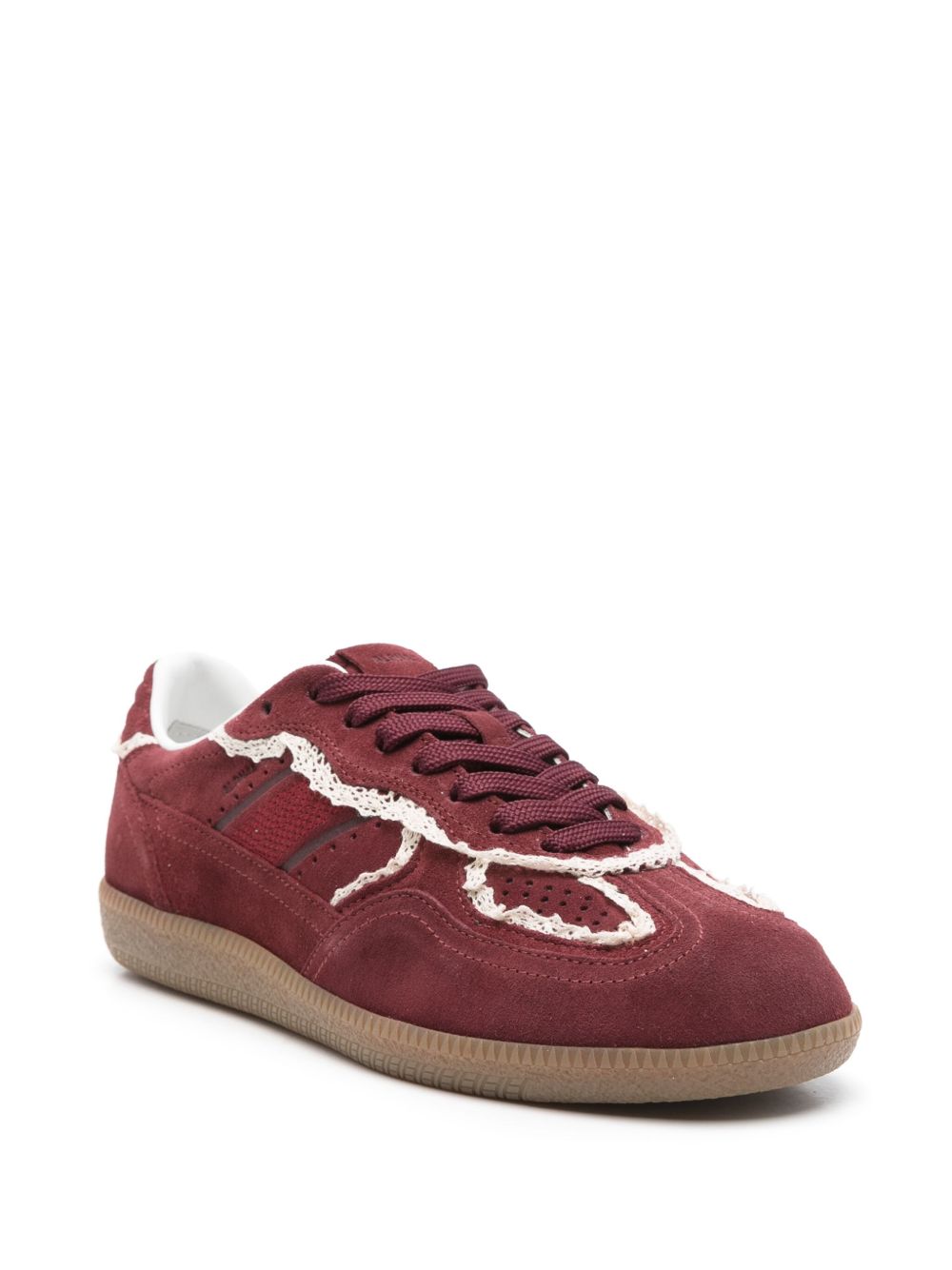 Sneakers in pelle bordeaux lavorate all'uncinetto Tb.490