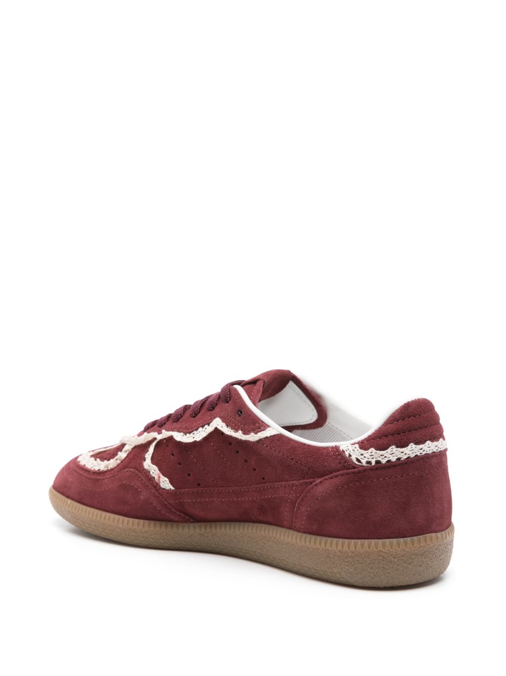 Sneakers in pelle bordeaux lavorate all'uncinetto Tb.490