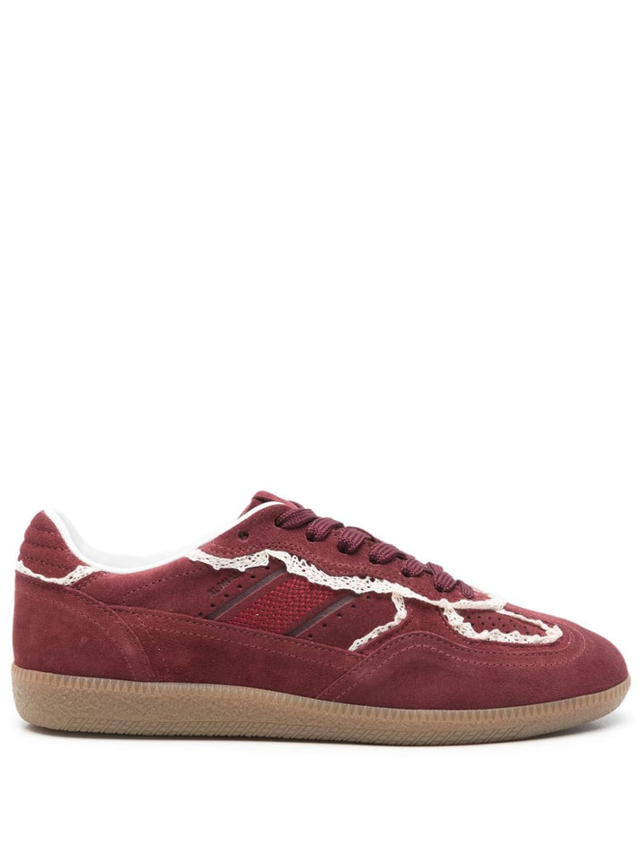 Sneakers in pelle bordeaux lavorate all'uncinetto Tb.490