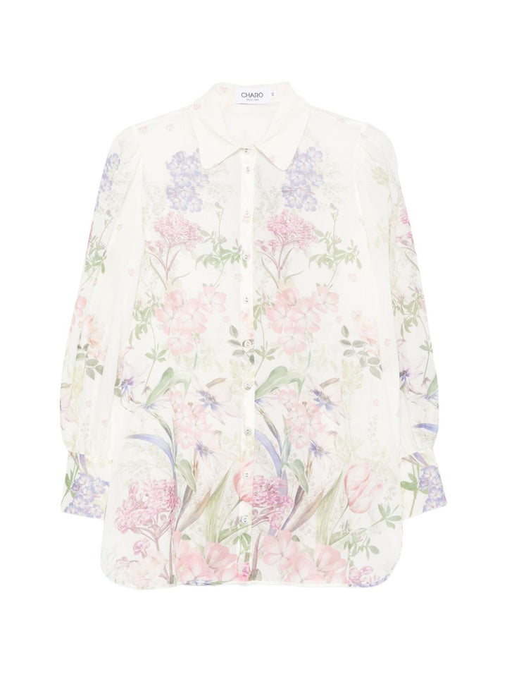 Camicia con motivo floreale botanico "Aster"