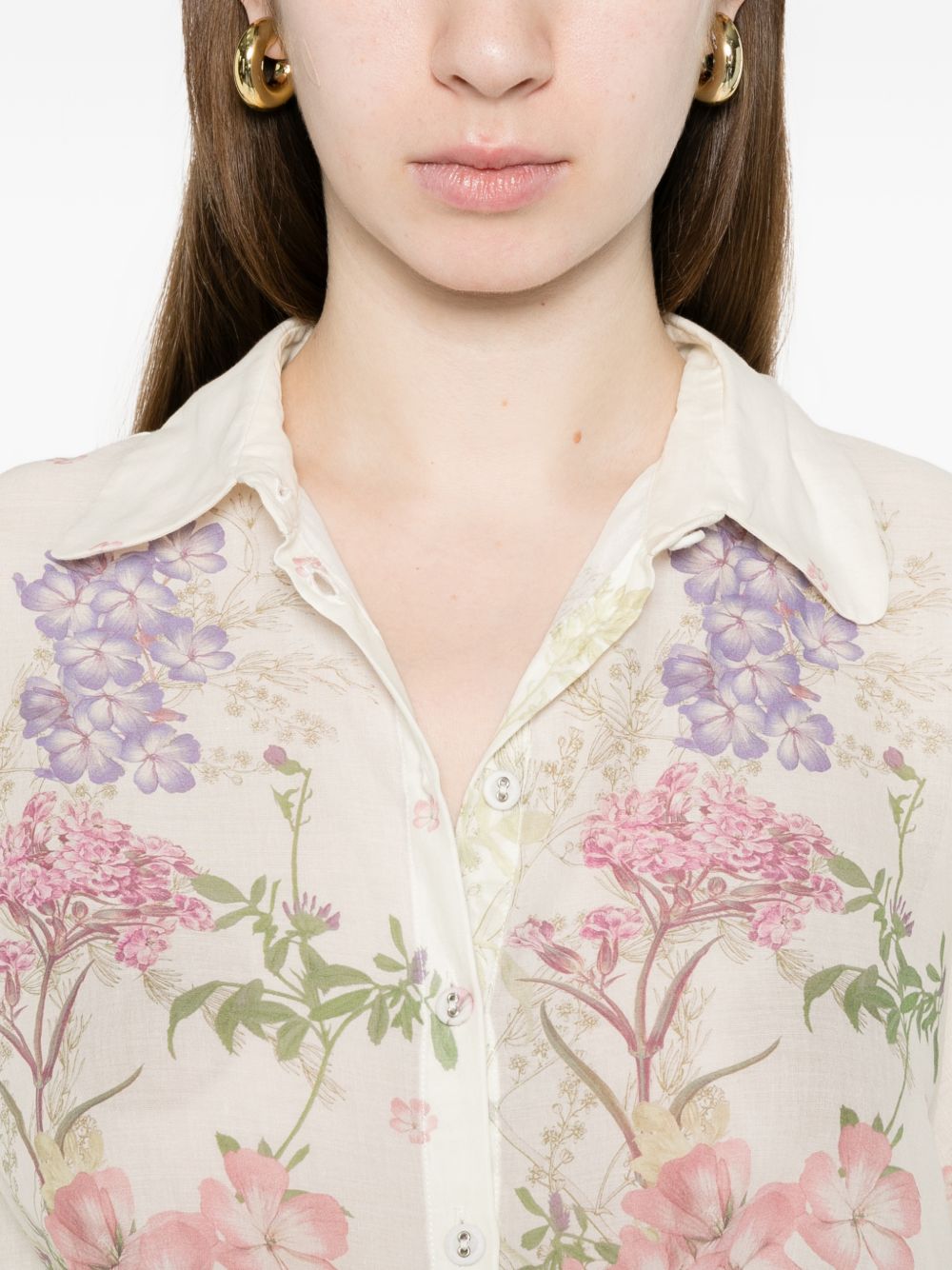 Camicia con motivo floreale botanico "Aster"