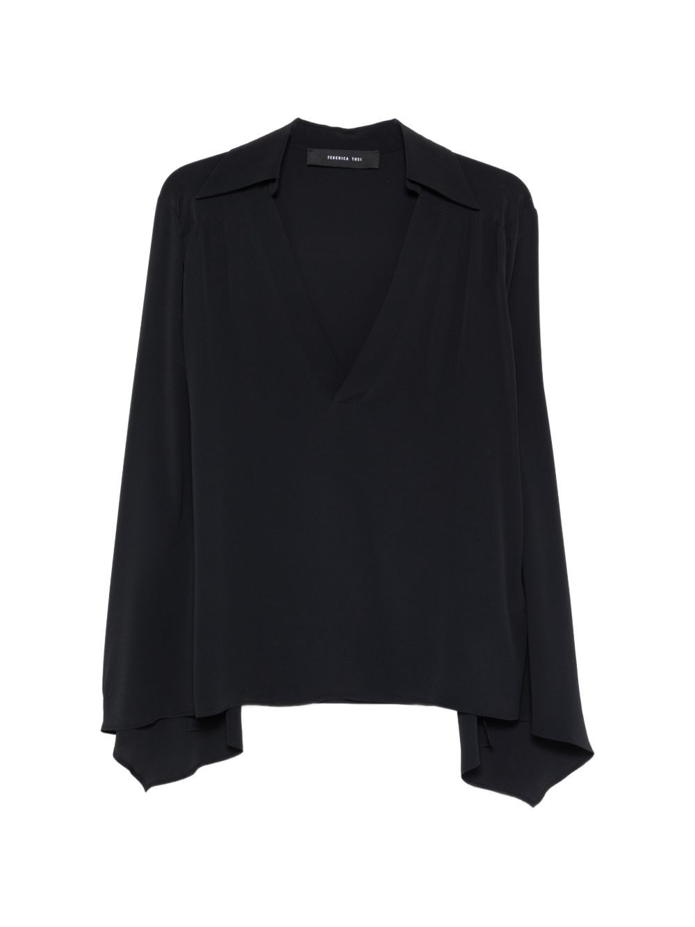 maglia a mantella con scollo sceso a V e colletto camicia