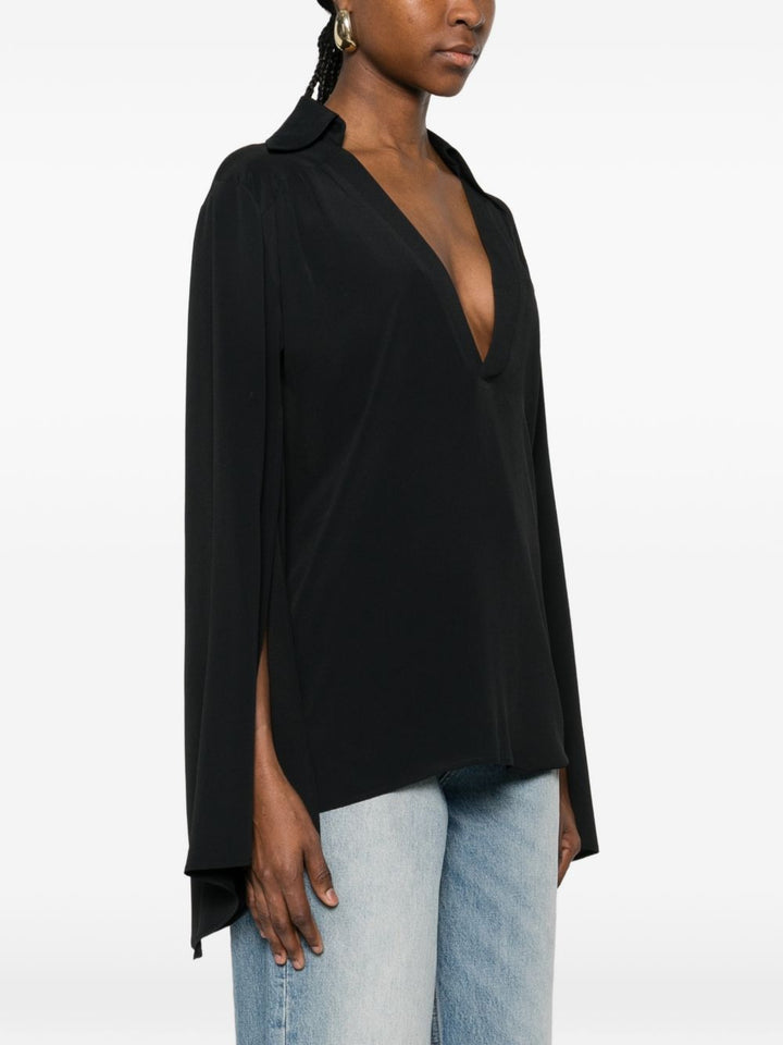maglia a mantella con scollo sceso a V e colletto camicia