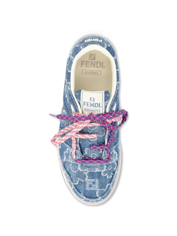 Fendi "Match" Low top in jacquard FF effetto denim blu