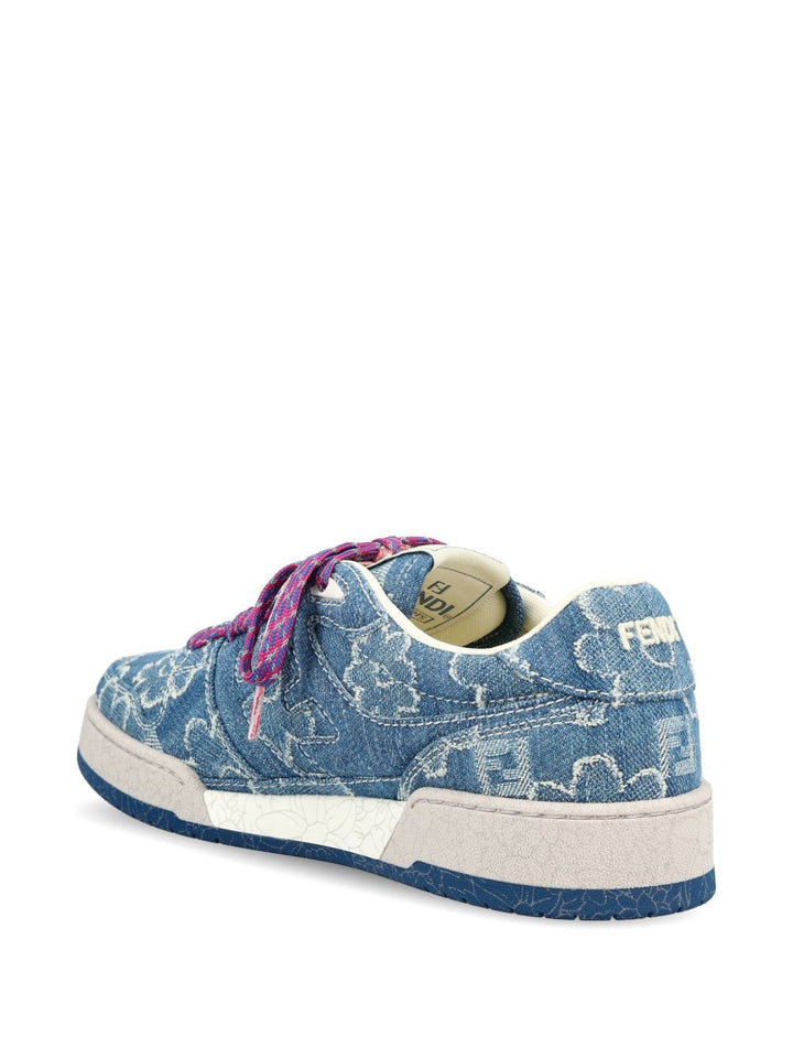 Fendi "Match" Low top in jacquard FF effetto denim blu