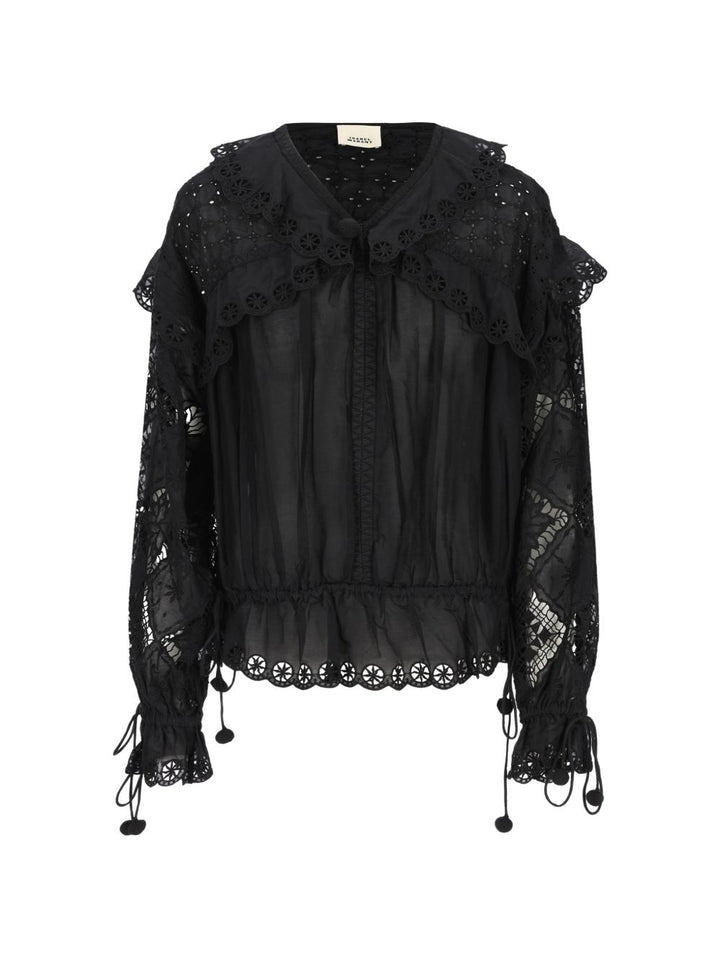 Blusa con volant in pizzo sangallo
