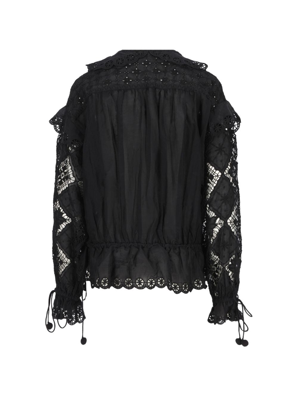 Blusa con volant in pizzo sangallo