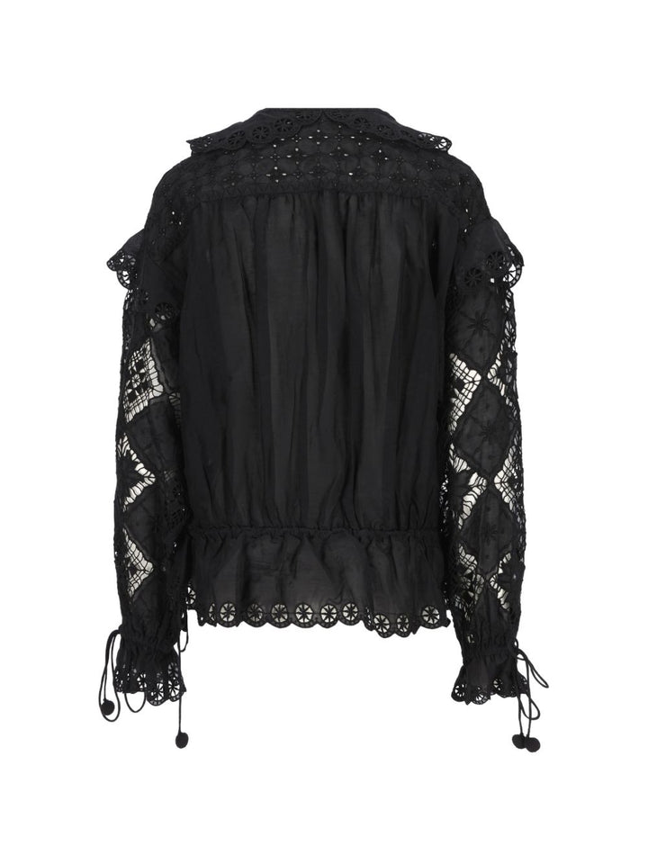 Blusa con volant in pizzo sangallo