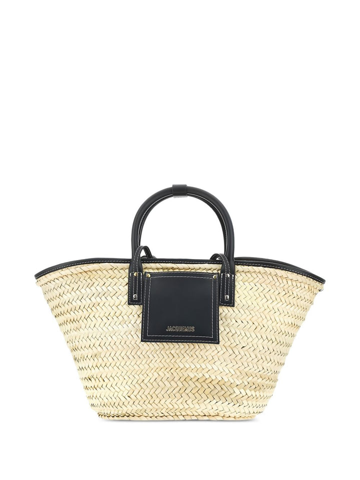 Borsa a cestino intrecciato "Soli" con finiture in pelle