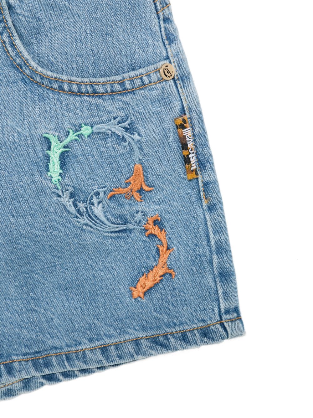 bermuda in denim con tasce e logo