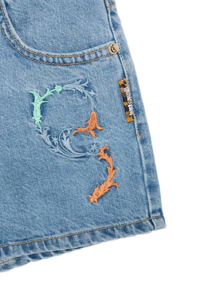 bermuda in denim con tasce e logo