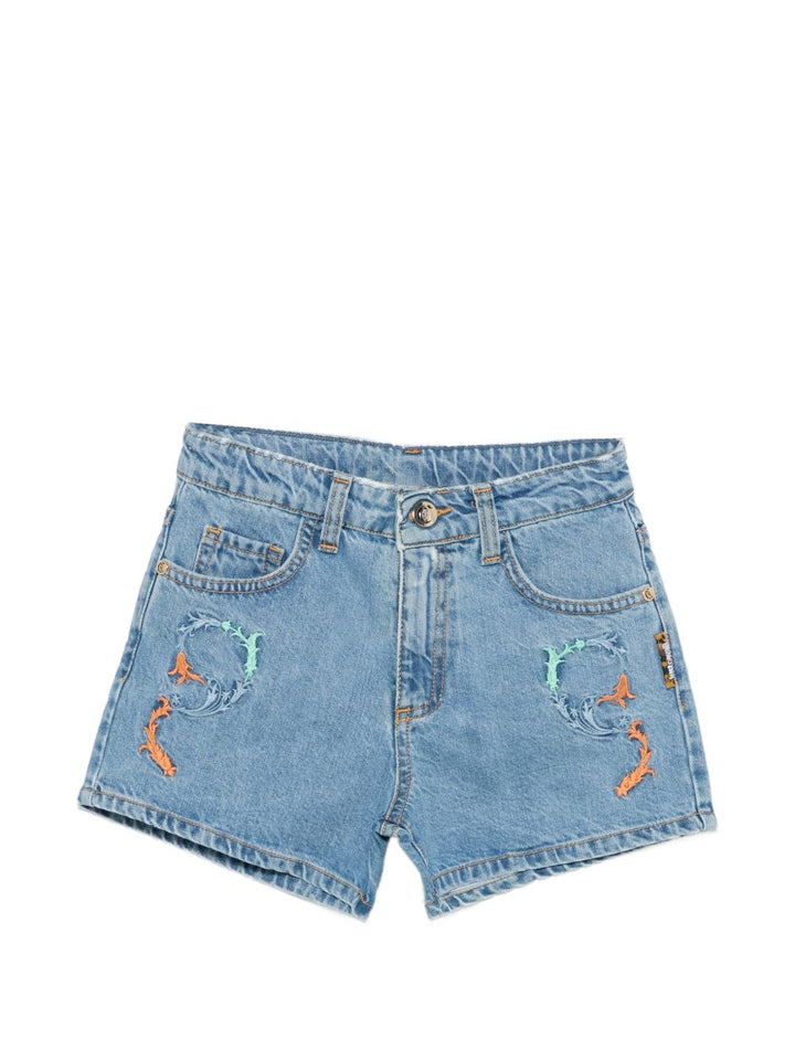 bermuda in denim con tasce e logo