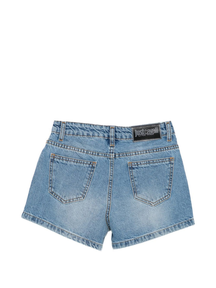 bermuda in denim con tasce e logo