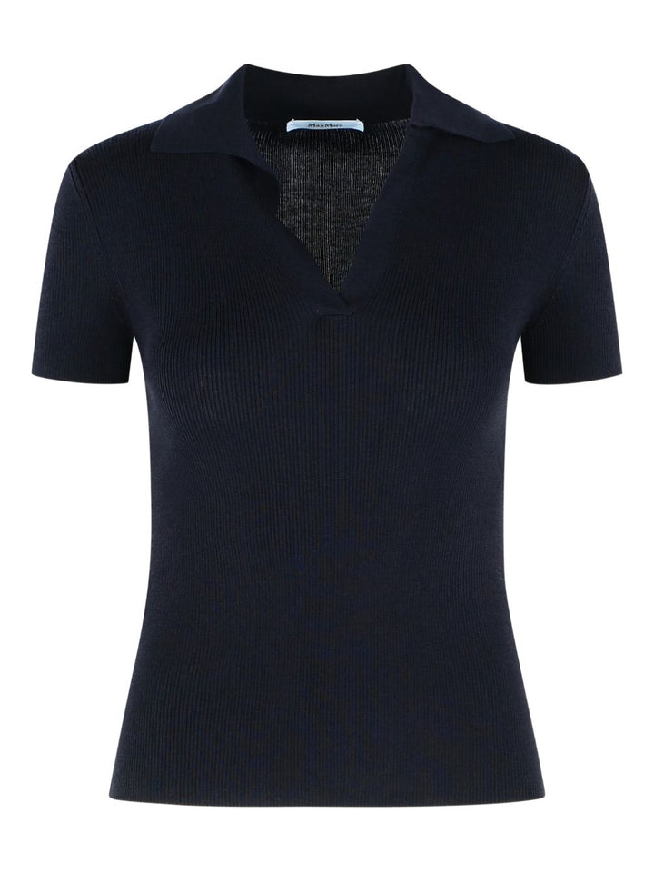 Polo in lana vergine blu mezza manica "albero"