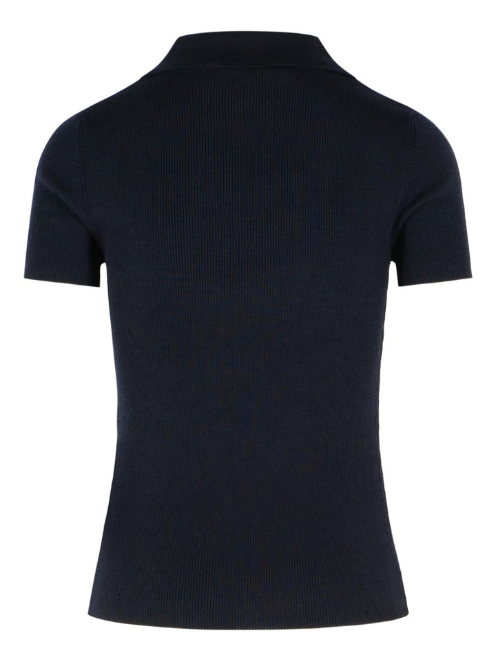 Polo in lana vergine blu mezza manica "albero"