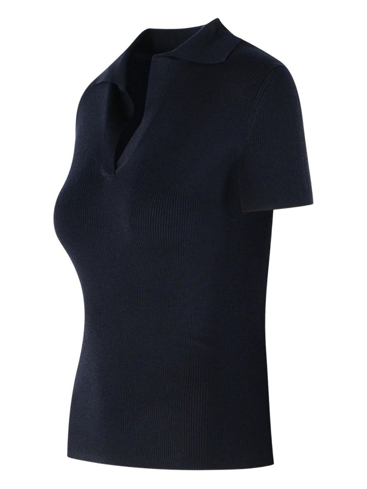 Polo in lana vergine blu mezza manica "albero"