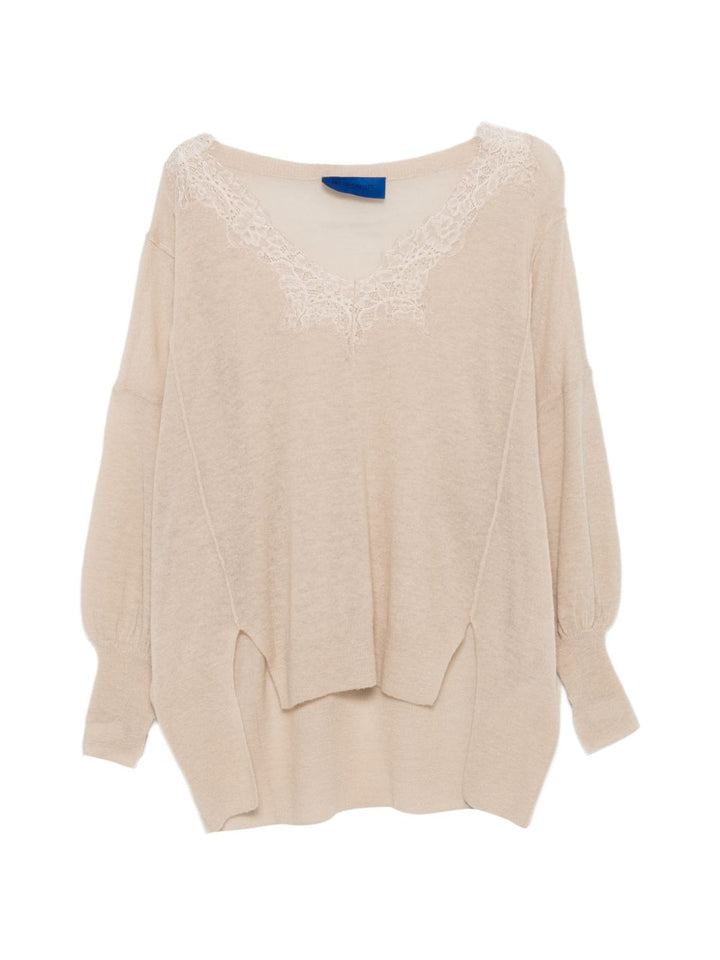 Maglione "Aera" con scollo a V e dettagli in pizzo