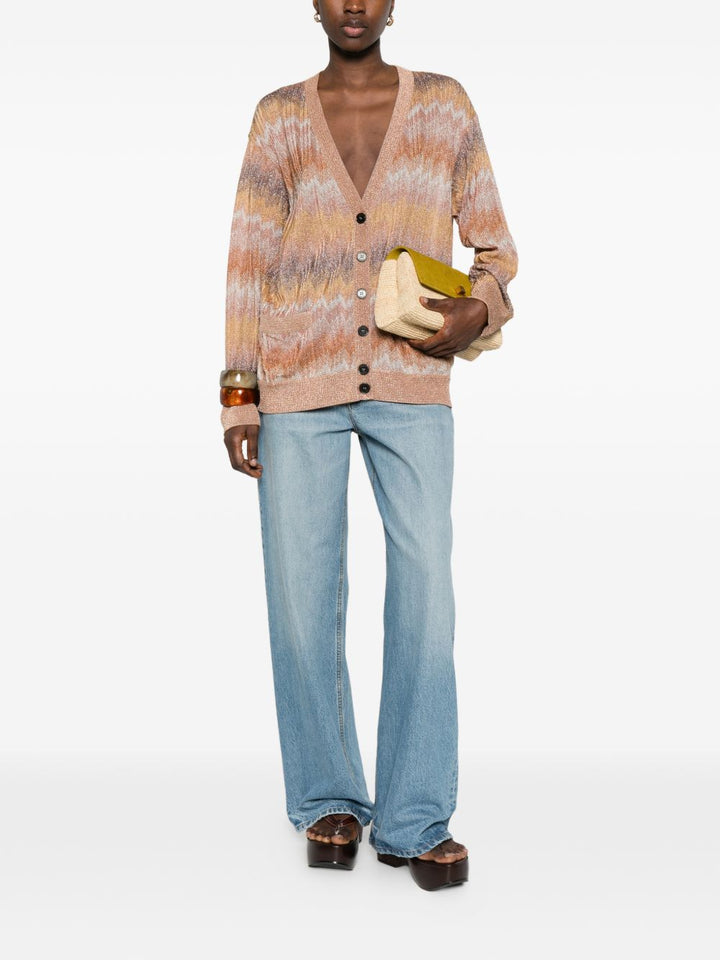 Cardigan con bottoni, scollo a V vestibilità ampia, fantasia geometrica