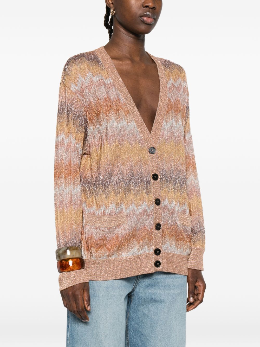 Cardigan con bottoni, scollo a V vestibilità ampia, fantasia geometrica