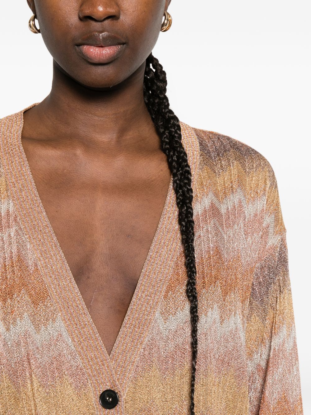 Cardigan con bottoni, scollo a V vestibilità ampia, fantasia geometrica