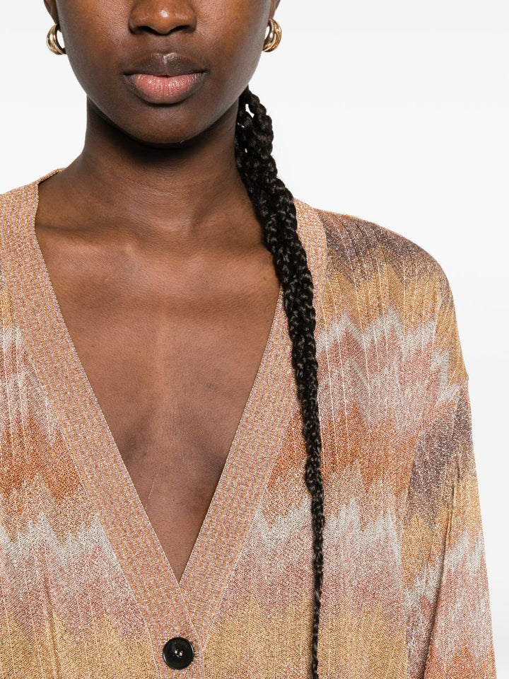 Cardigan con bottoni, scollo a V vestibilità ampia, fantasia geometrica